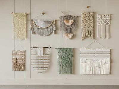 Macrame Wall Hangings In Various Styles For Home Decor With Different Colors And Patterns 3d model