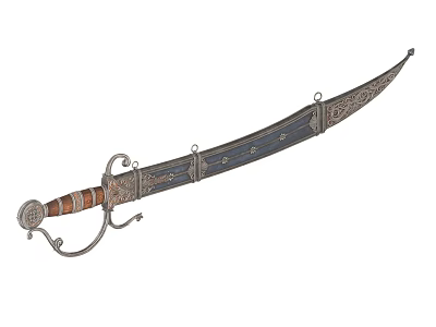 Traditional Curved Sword Weapon With Decorative Metal Blade And Ornate Handle 3d model