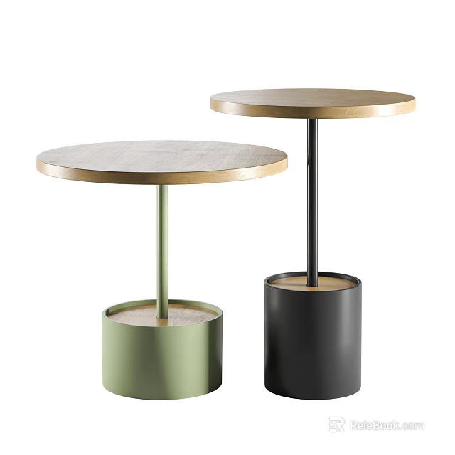 Two Modern Side Tables With Round Tops And Different Colored Bases 3d model
