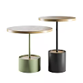 Two Modern Side Tables With Round Tops And Different Colored Bases 3d model