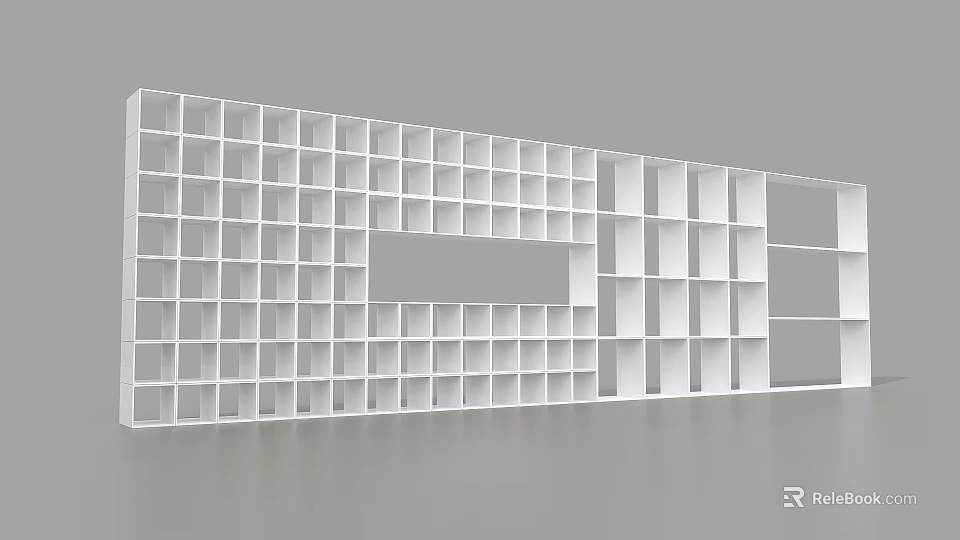 Modern White Grid Storage Shelf With Rectangular Open Compartments And Minimalist Design 3d model