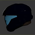 Modern Tactical Black Helmet With White Stripe And Blue Visor Design