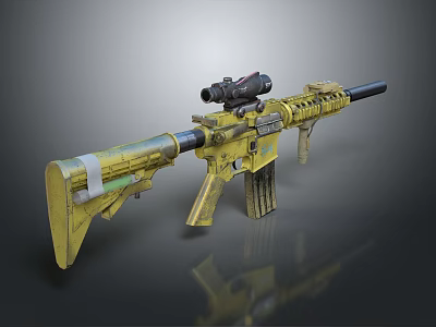 Yellow Tactical Rifle With Scope Modern Design And Shooting Features 3d model