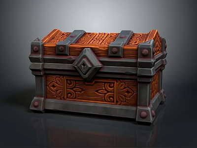 Wooden Storage Chest With Carved Patterns And Metal Accents For Household Use 3d model