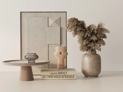 Modern Decorative Ornament Collection With Framed Art Dried Flower Vase Sculpture And Tray 3d model
