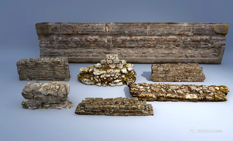 Rustic Building Exterior Wall Design With Various Stone And Brick Textures 3d model