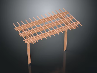 Outdoor Wooden Pergola Structure With Cross Beam Grid And Support Posts 3d model
