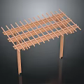 Outdoor Wooden Pergola Structure With Cross Beam Grid And Support Posts