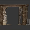 Ancient Traditional Wooden Architectural Structure With Pillars Roof Internal Stairs And Hay Ground