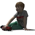 Man Sitting On Floor With Red Toy Truck In Gray T-shirt And Green Pants