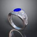 Fashionable Silver Ring With Round Blue Gemstone And Decorative Diamond Patterns For Daily Wear