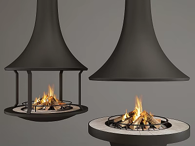 Modern Fireplace Design With Black Metal Structure Burning Flames And Dual Styles 3d model