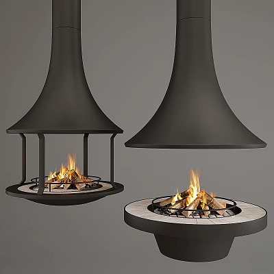 Modern Fireplace Design With Black Metal Structure Burning Flames And Dual Styles 3d model