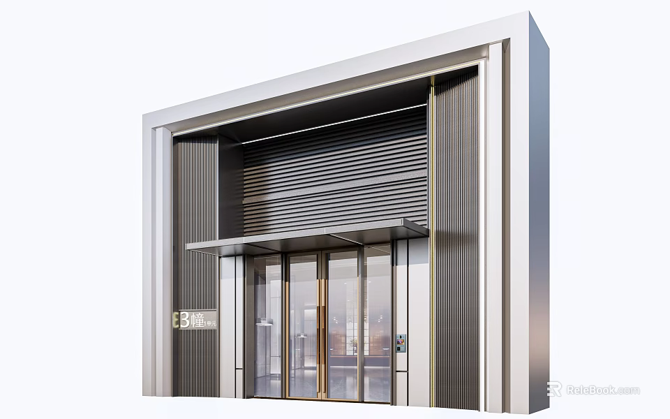 Modern Entrance Gate With Glass Doors Sleek Metal Frame And Contemporary Design 3d model 