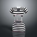 Stylish Black And White Striped Short Sleeves Dress With Cut Out Waist Design
