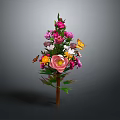 Decorative Floral Arrangement with Colorful Flowers Green Leaves and Butterflies