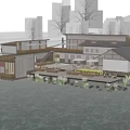 Traditional Ancient Architecture with Wooden Structure by Water and Natural Landscape