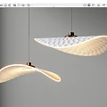 Modern White Textured Curved Pendant Lights With Metallic Base And Illuminated Design