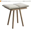 Modern Minimalist Two Seat Stool With Light Gray Fabric Cushions And Wooden Legs
