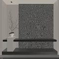 Modern Entryway Design With Textured Wall White Vase And Wooden Bench