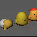 Three Adorable Chick Dolls With Hatching Eggshell Yellow Body And Red Hat Angry Expression