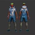 Male Character with Blue White Outfit VIP Hoodie Shorts Silver Leggings Front Back Views