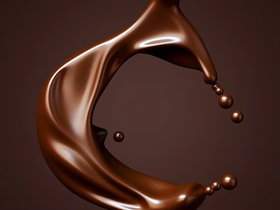 Premium Liquid Chocolate Splash With Curved Shape And Small Decorative Balls For Dessert 3d model