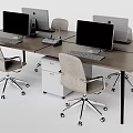 Modern Office Desk Workstation With Computers Monitors And Ergonomic Chairs 3d model