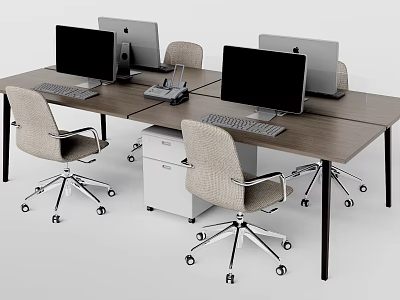 Modern Office Desk Workstation With Computers Monitors And Ergonomic Chairs 3d model