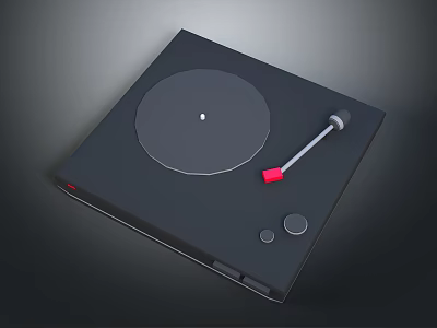 Black Modern Turntable With Round Platter Red Tonearm And Control Knobs 3d model