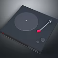 Black Modern Turntable With Round Platter Red Tonearm And Control Knobs 3d model