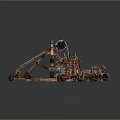Orange Metal Mechanical Structures With Wheeled Vehicles On Rustic Terrain Design 3d model