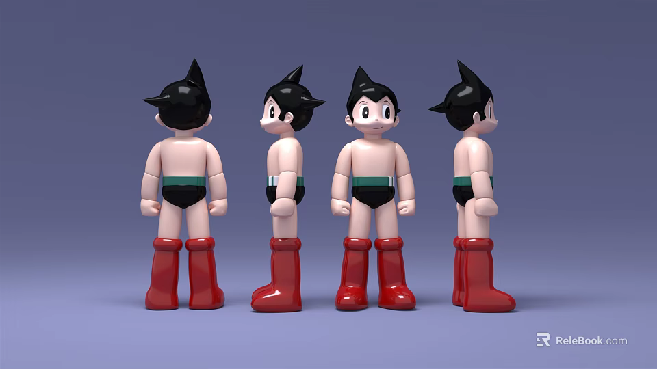 Action Figures With Black Spiky Hair Red Boots Black Shorts Multiple Angles 3d model 