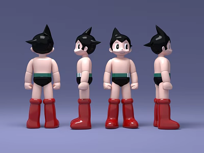 Action Figures With Black Spiky Hair Red Boots Black Shorts Multiple Angles 3d model