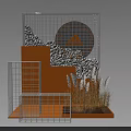 Elegant Photo Spot With White Grid Structure Orange Decorative Elements Stone Piles And Reed Plants