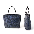 Stylish Tote Bag With Dark Background Blue Abstract Pattern And Brown Handles