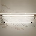 Modern Linear LED Pendant Light With Black Metal Frames Hanging Over Textured Artistic Wall 3d model