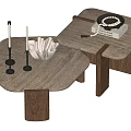 Nested Modern Wooden Coffee Tables Featuring Candles Decorative Bowl And Pearl Jewelry Box