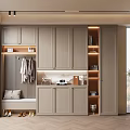 Modern Entryway Shoe Cabinet With Clothing Rack Bench Storage Cabinets And Warm Lighting Design