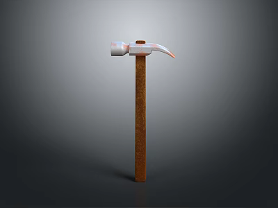 Sturdy Hammer with White Head Red Claw and Wooden Handle on Gray Background 3d model