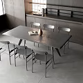 Modern Kitchen Dining Area With Rectangular Gray Table And Six Chairs Set 3d model
