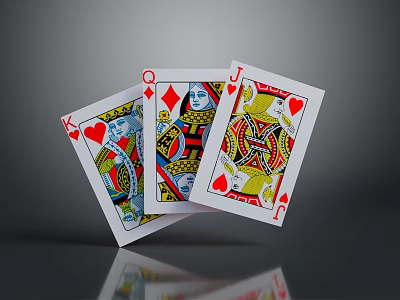 Playing Cards Set Featuring King of Hearts Queen of Diamonds and Jack of Hearts 3d model