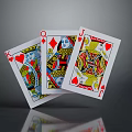 Playing Cards Set Featuring King of Hearts Queen of Diamonds and Jack of Hearts