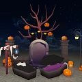 Halloween Night Decoration With Bare Tree Jack O Lanterns Tombstone And Crows 3d model