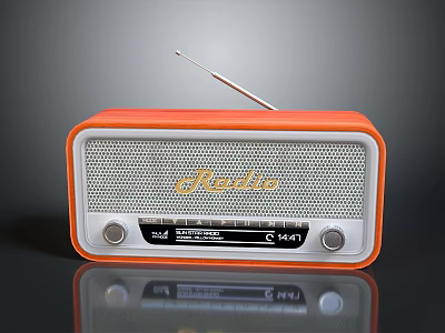Retro Orange Radio With White Trim Mesh Front Panel And Antenna 3d model