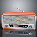 Retro Orange Radio With White Trim Mesh Front Panel And Antenna