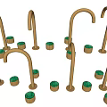 Brass Kitchen Faucets With Green Knobs On Marble Countertop Sink And Mirror