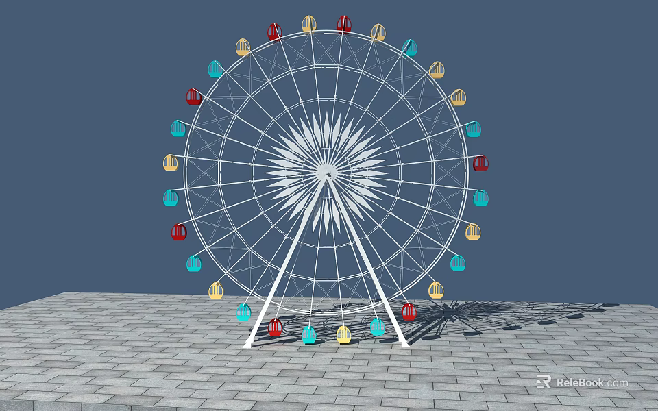 Colorful Ferris Wheel Amusement Equipment With Spoked Structure And Cabins On Ground 3d model 