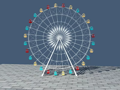 Colorful Ferris Wheel Amusement Equipment With Spoked Structure And Cabins On Ground 3d model