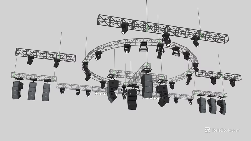 Professional Stage Lighting Setup With Circular Truss And Hanging Lights 3d model 